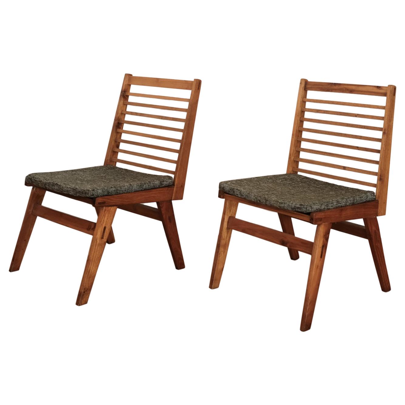 Pair of Constructivist Wood Slat Chairs