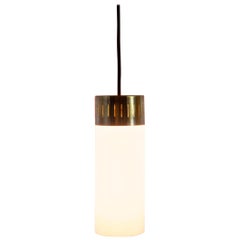 Set of 12 Brass and Opaque Glass Pendant Lights, Italy, 1940s