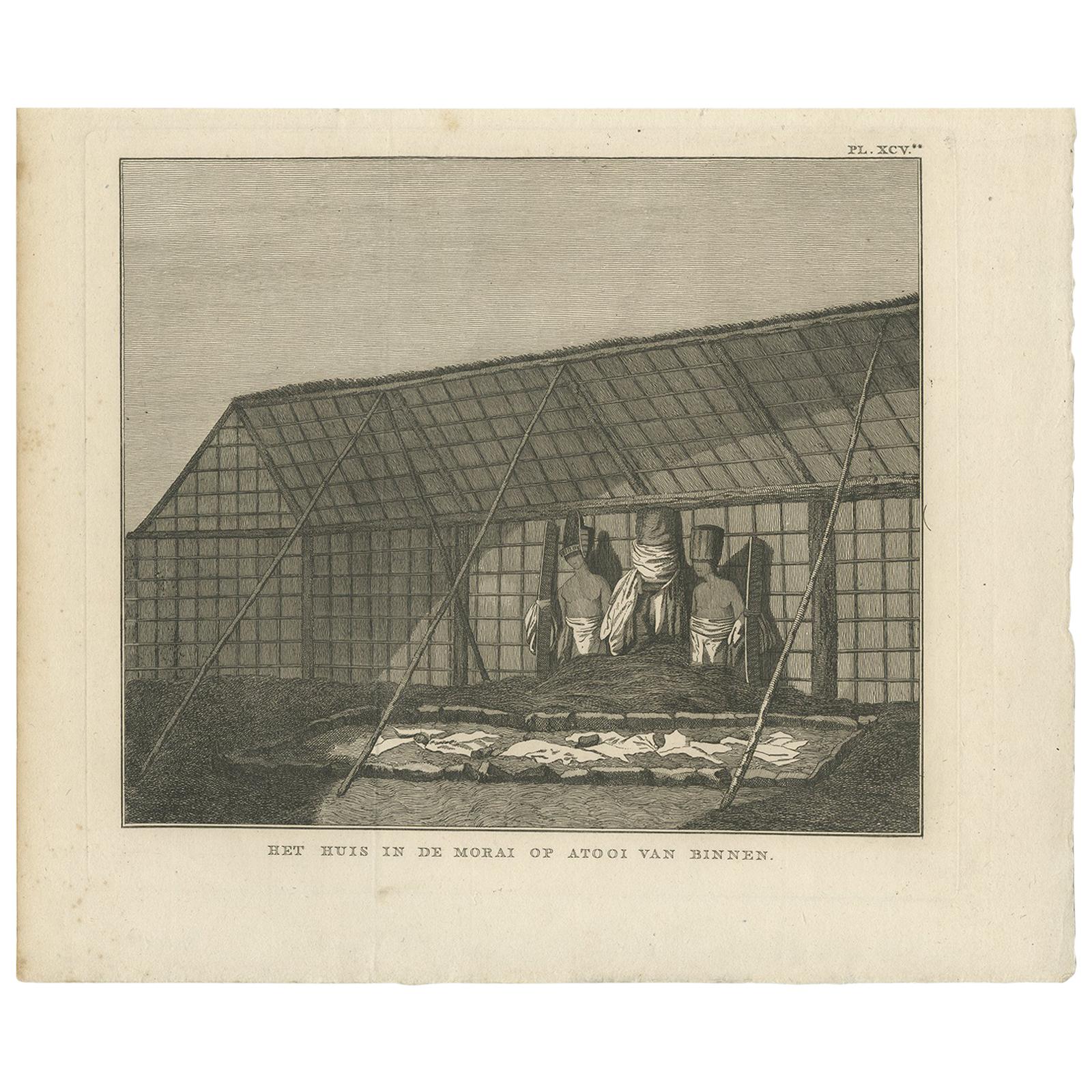 Antique Print of a House in Atooi by Cook '1803' For Sale