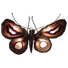 1970 Wandlampe Schmetterling Signiert Isabelle Faure mit Flügeln Achate