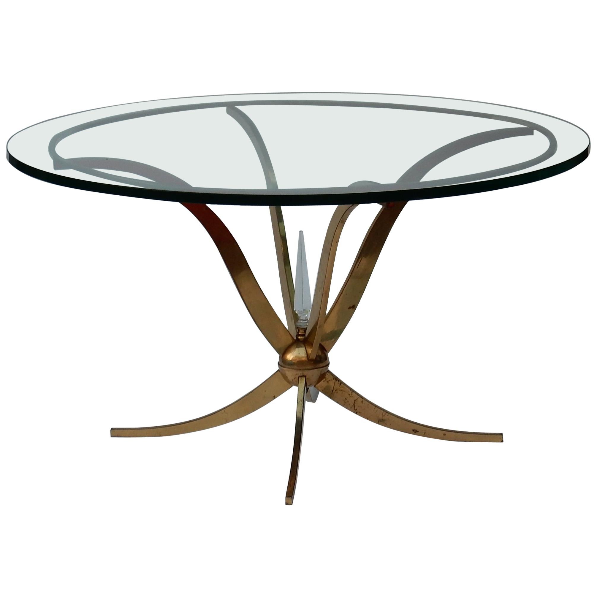 1940 Pedestal or Coffee Table in the Style of André Arbus in Polished Brass