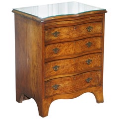 Stunning Small Burr Walnut Chest of Drawers with Butlers Tray Bedside Table