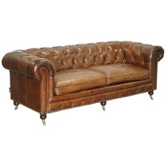Stunning Timothy Oulton Westminster Brown Leather Chesterfield Sofa