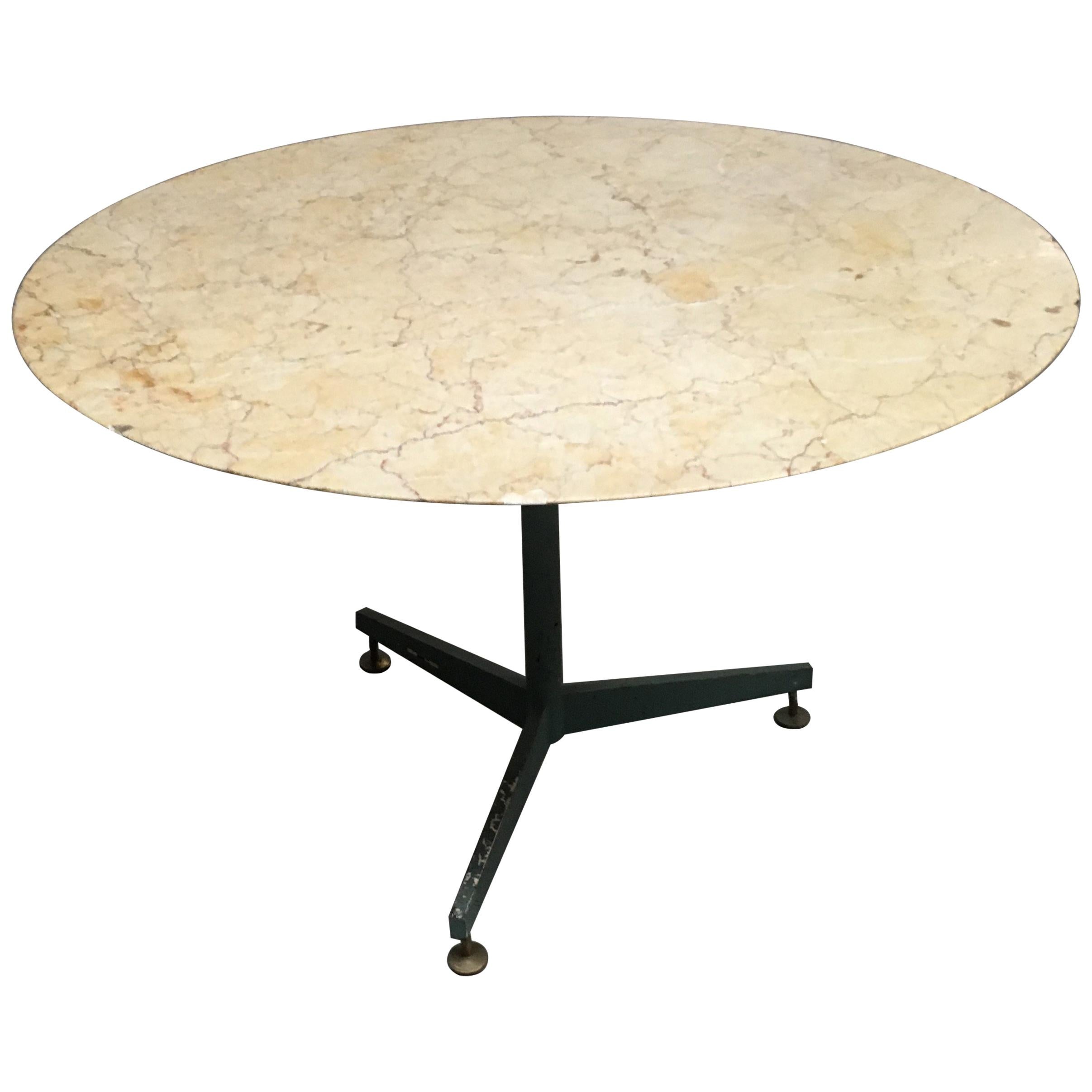 Mid-Century Modern Italian Lacquered Iron Base Table with Marble Top, 1960s