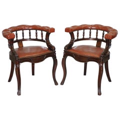 Lovely Pair of Victorian Horse Shoe Back Chesterfield Buttoned Captians Chairs