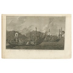 Impression ancienne de la flotte de Proas de Tahiti par Cook, 1803