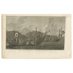 Antiker antiker Druck der Fliege von Proas von Tahiti von Cook, 1803