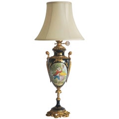 French Sèvres Style Bronze-Mounted Cobalt Blue Hand-Painted Porcelain Table Lamp