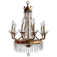 Early 1900s French Polished Brass Tent and Beaded Chandelier