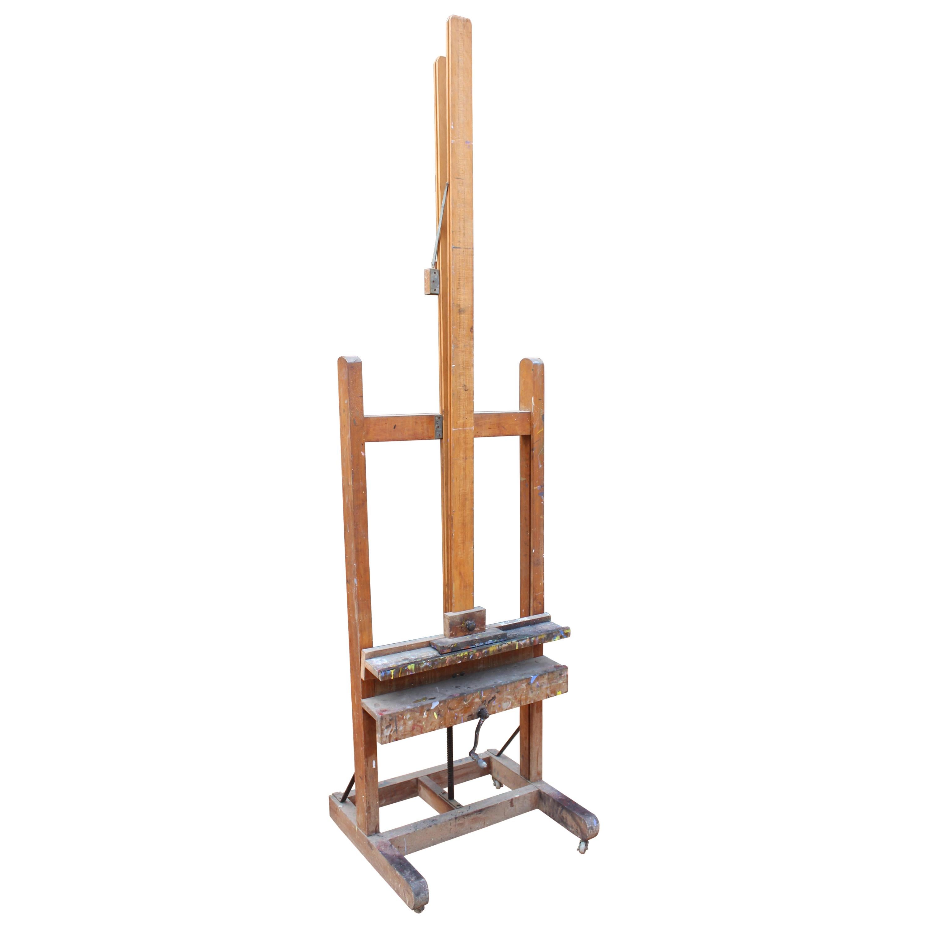 1960s Spanish Vintage Wooden Easel with Metal Fittings at 1stDibs