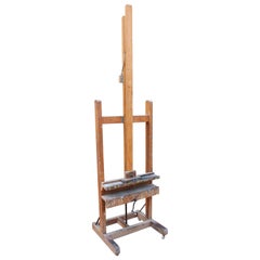 1960s Spanish Vintage Wooden Easel with Metal Fittings
