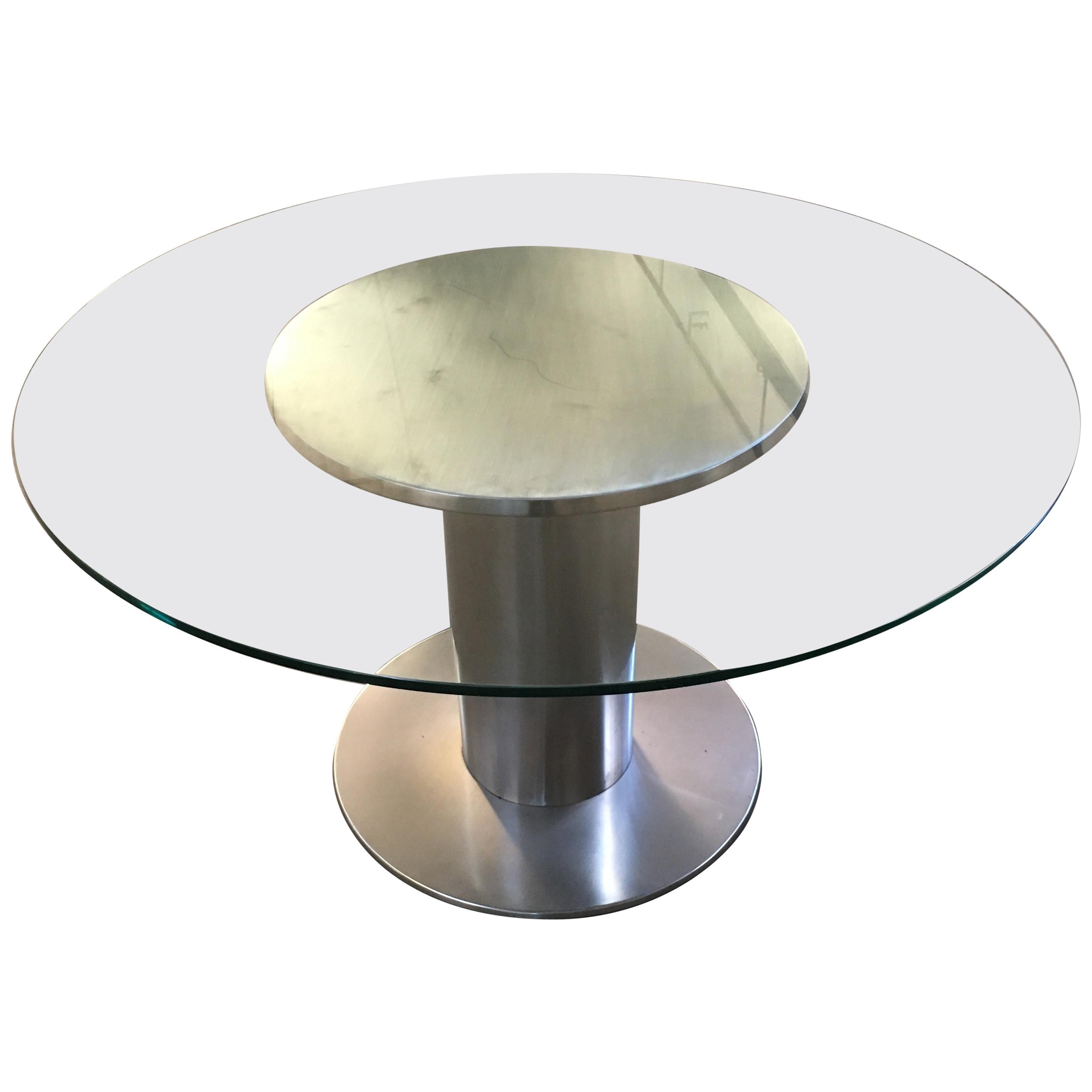 Mid-Century Modern Italian Chrome Dining Table with Glass Top, 1970s