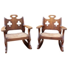 1950 Pair of Spanish Rattan Wicker Rocking Chairs