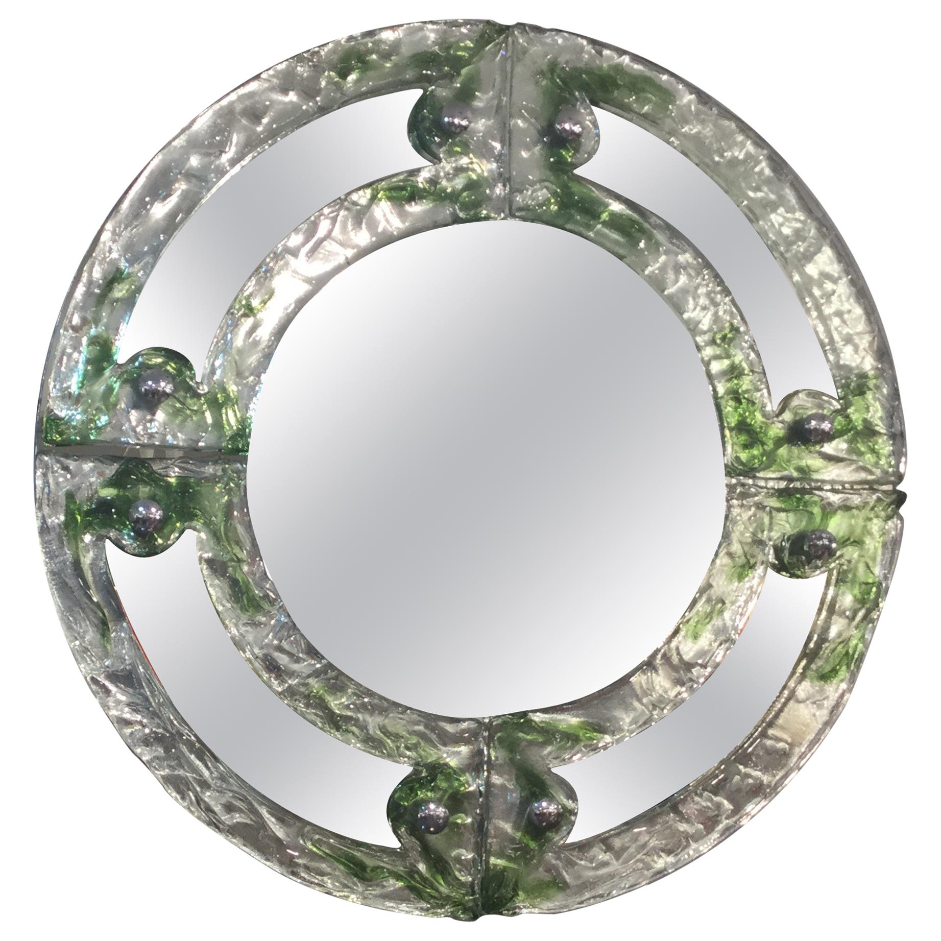 Venetian Glass Round Mirror by Mazzega, circa 1960