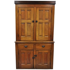 Large 19th Century Wood Tall Blind Doors Cupboard Cabinet Step Back Hutch
