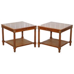 Pair of Grange Cherrywood Large Side Lamp Wine Tables Single Drawer