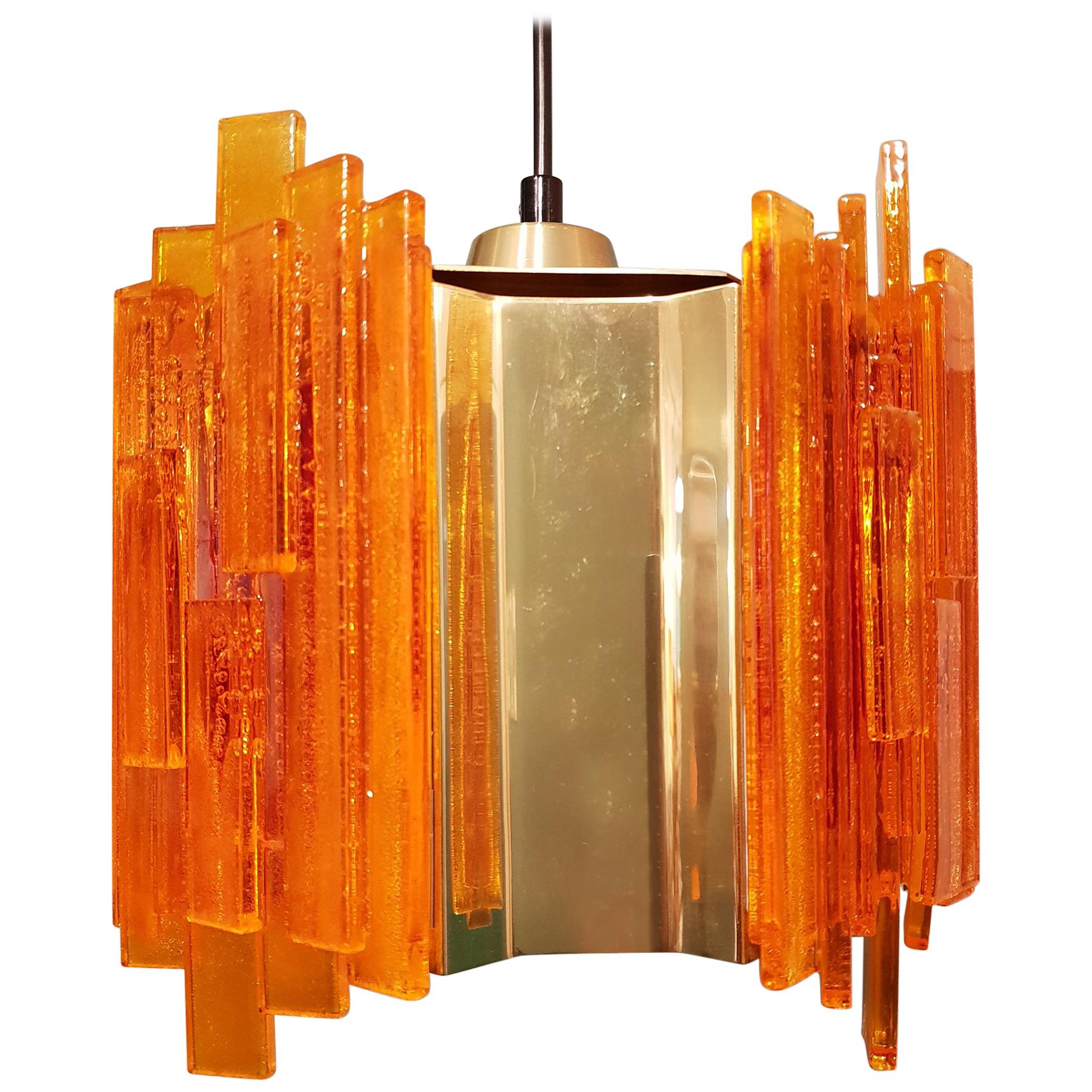 Claus Bolby Acrylic and Brass Pendant, Denmark, 1970s im Angebot