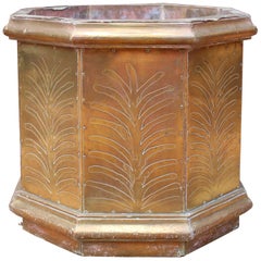 1980s Spanish Octagonal Engraved Brass Lined Planter Signed "Gonzalez"