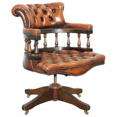 Lovely Restored 1967 Chesterfield Vintage Brown Leather Directors Captains Chair