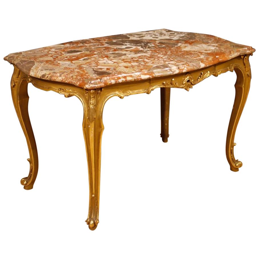 20th Century Gilt Wood with Marble Top Italian Coffee Table, 1950