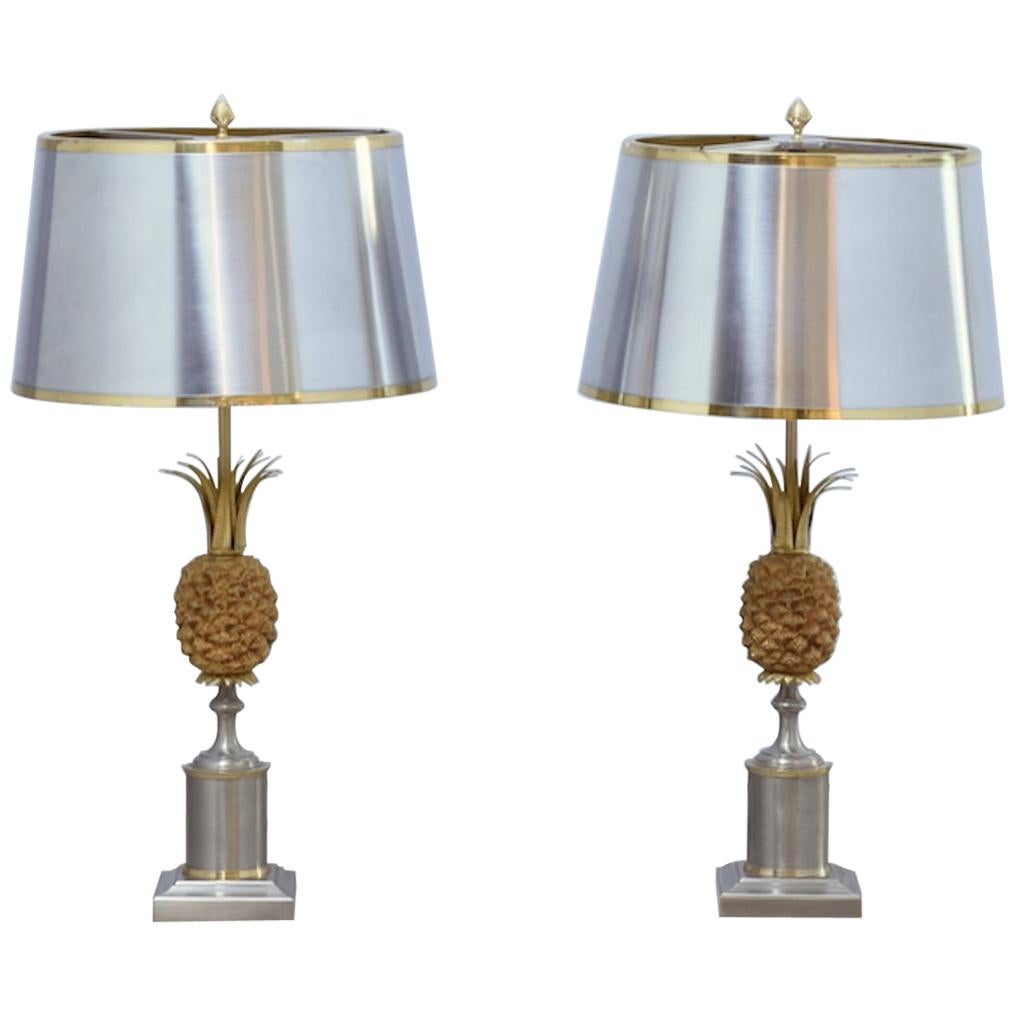 Maison Charles Pineapple Table Lamp 1960 brass copper For Sale