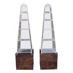 Retro 1970s Pair of Spanish Methacrylate Plexiglass Obelisk Shaped Book Shelves