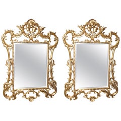 Pair of Ornate Carved Wood Gilt Bevelled Mirrors