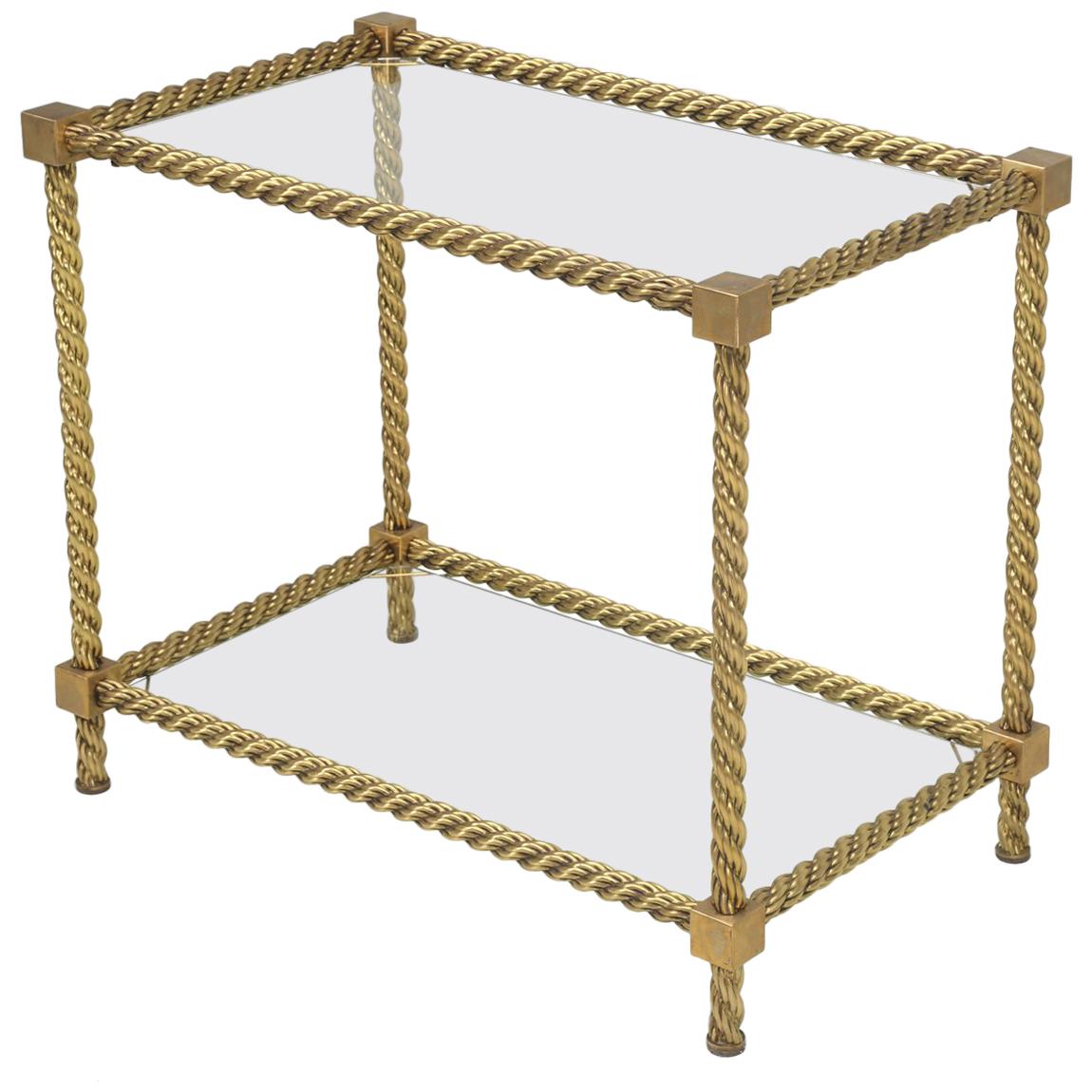 French Mid-Century Modern, Twisted Brass Rope End Table