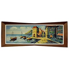 Aquarelle sur panneau d'art du milieu des années 1960 « Anchor Bay » par Gunes, cadre en 3D
