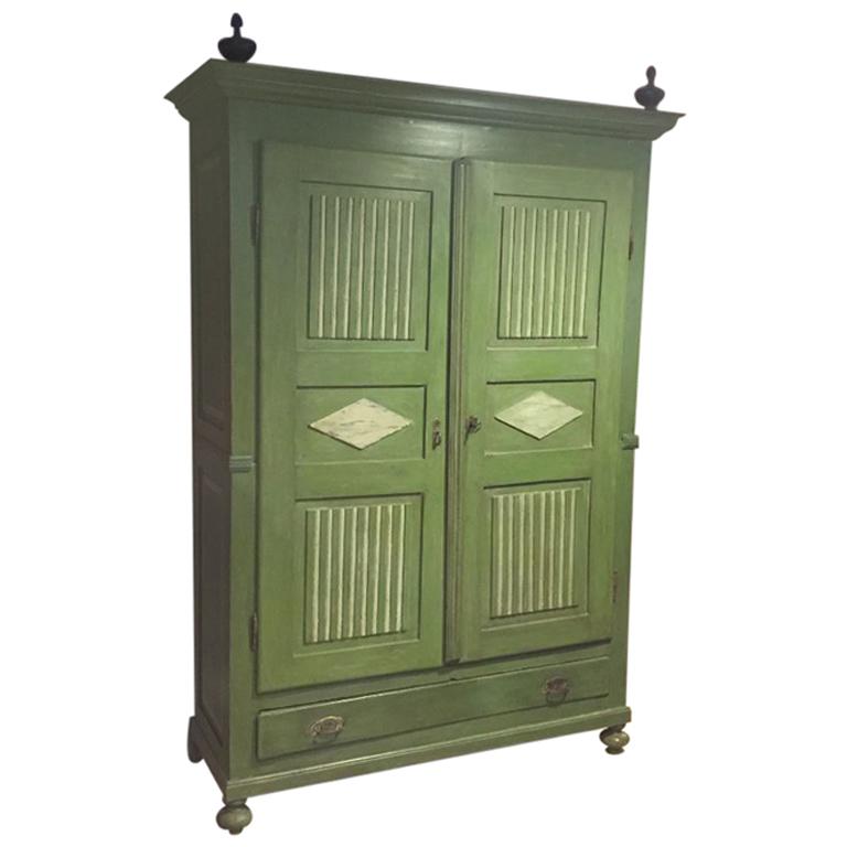 19th Century Italian Painted Wardrobe in Pitch Pine Wood with Drawer, 1890s