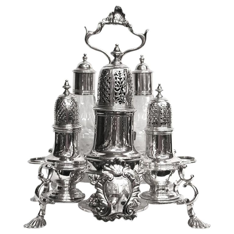 George 11 Silver and Glass Warwick Cruet, 1743-1752
