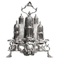 Antique George 11 Silver and Glass Warwick Cruet, 1743-1752