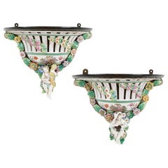 Two Meissen Style Decorative Porcelain Wall Brackets