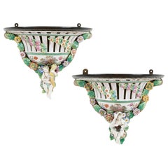 Antique Two Meissen Style Decorative Porcelain Wall Brackets