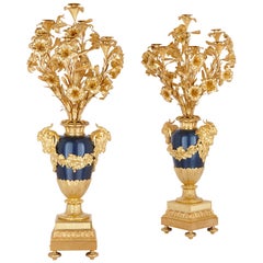 Pair of Large Neoclassical Style Gilt Bronze and Painted Metal Candelabra