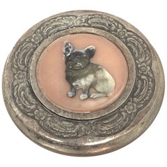 Art Nouveau Metal Bulldog Motif Ladies Compact Antique German, 1910s