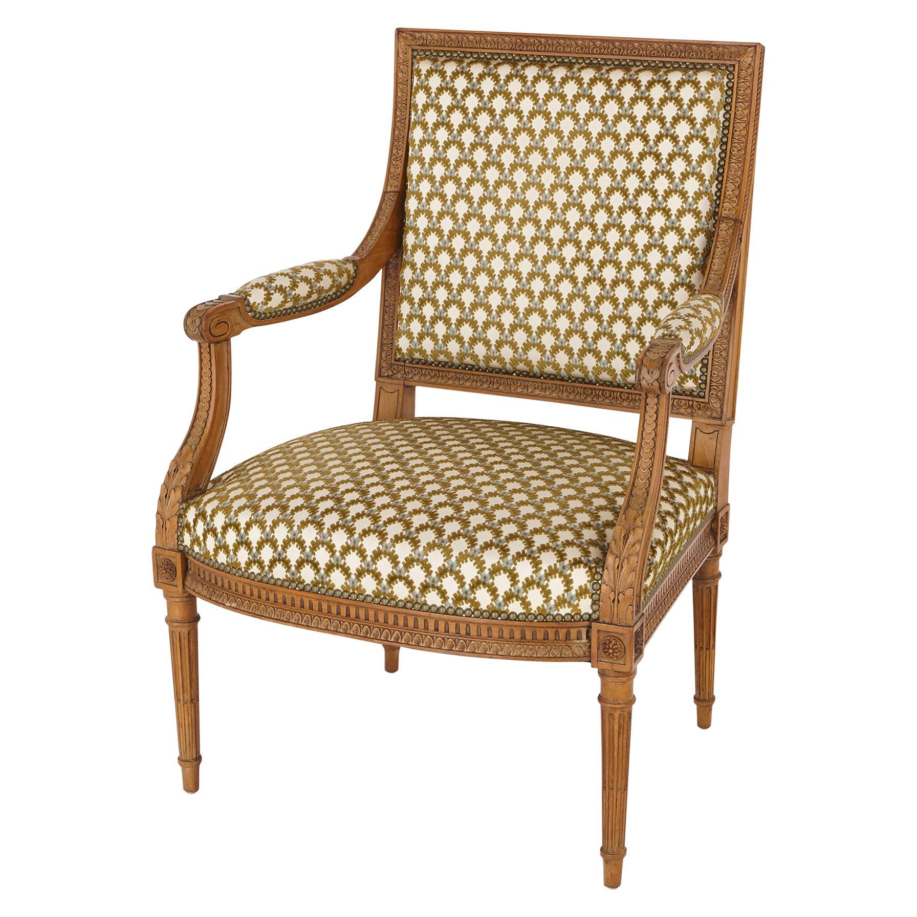 Antique Silk-Upholstered Beechwood Armchair by Linke For Sale