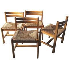 Midcentury Danish Set of 4 Pine and Seagrass Dining Chairs by Børge Mogensen