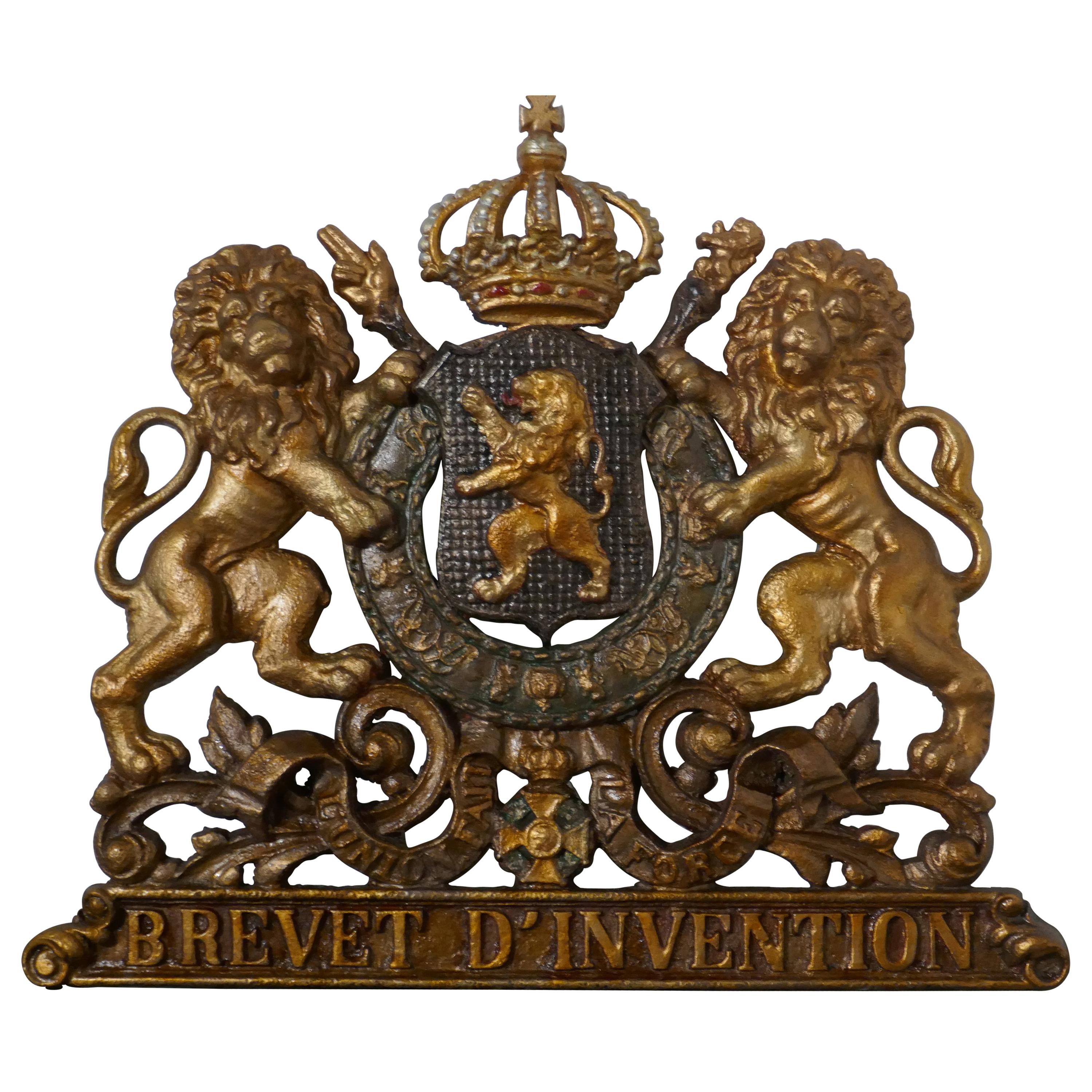 Belgian Cast Iron Heraldic Coat of Arms Shield