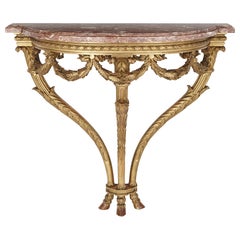 Antique Carved Giltwood and Pink Marble Console Table by Linke