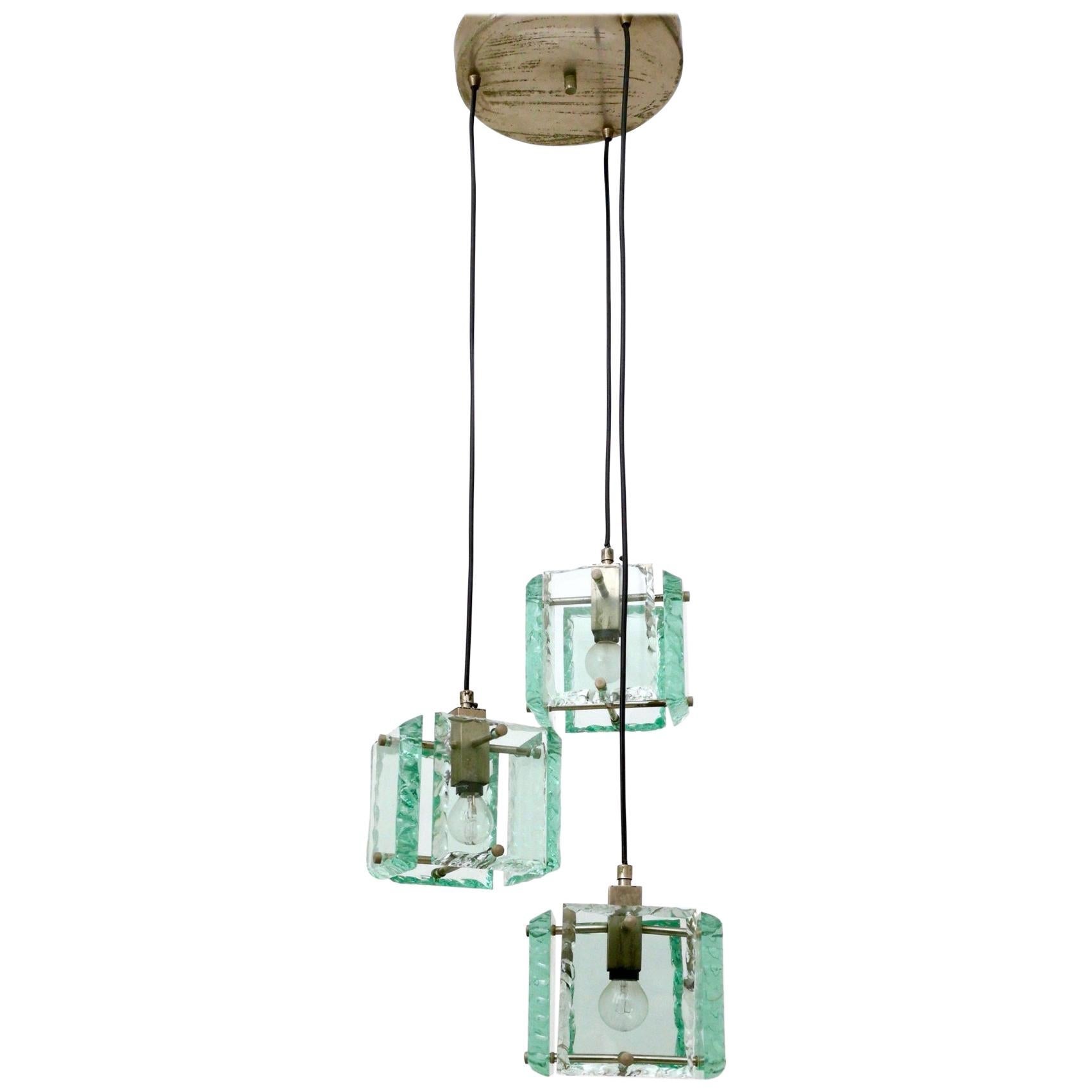 Lampe à suspension vintage à trois lumières en verre vert Nile par Zero Quattro, Italie en vente