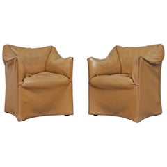 Pair of Mario Bellini Caramel Leather Armchairs