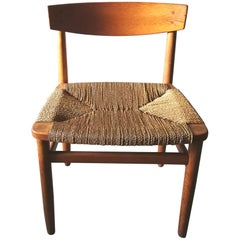 Midcentury Oak and Seagrass Dining Chair by Borge Mogensen
