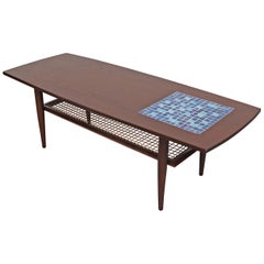 WeBe Attributed Teak Coffee Table with Inset Blue Mosaic