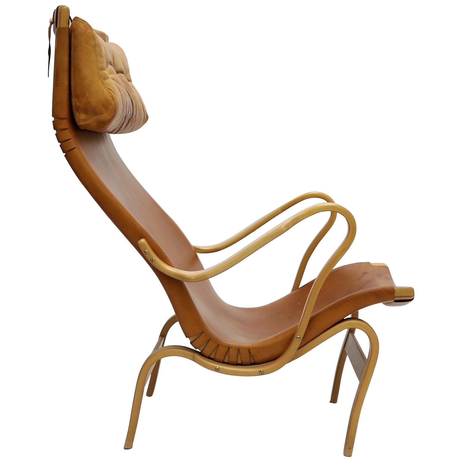 Rare Pernilla 2 Chair in Original Leather by Bruno Mathsson, Sweden, 1950s