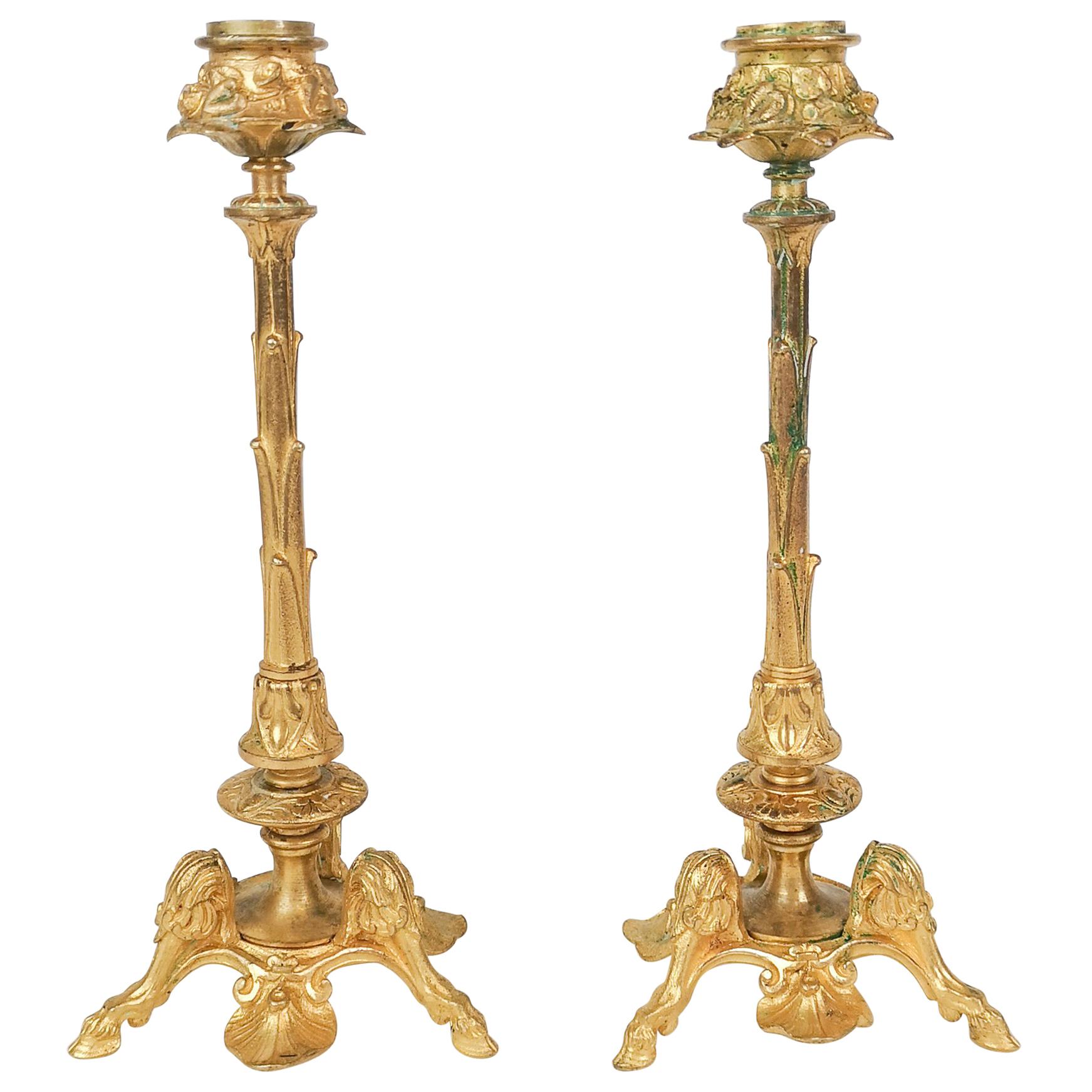 Pair of Gilt Bronze Candle Sticks 19th Century