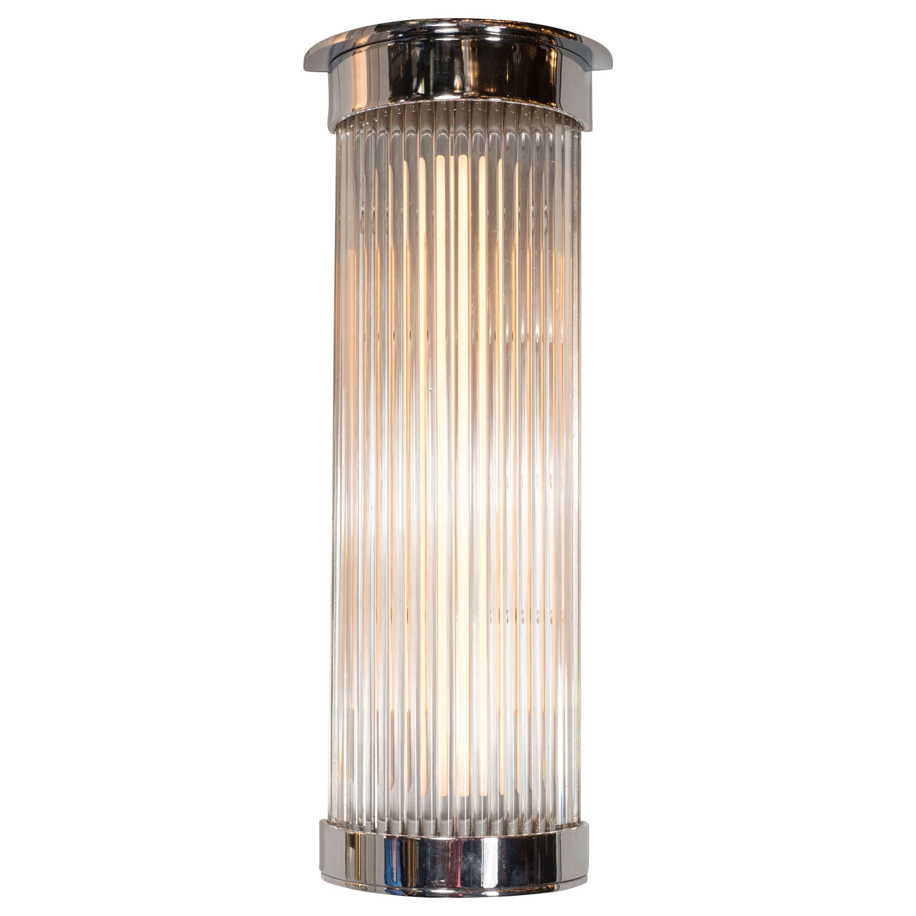 Art Deco Streamlined Machine Age Chrome and Glass Rod Sconce For Sale