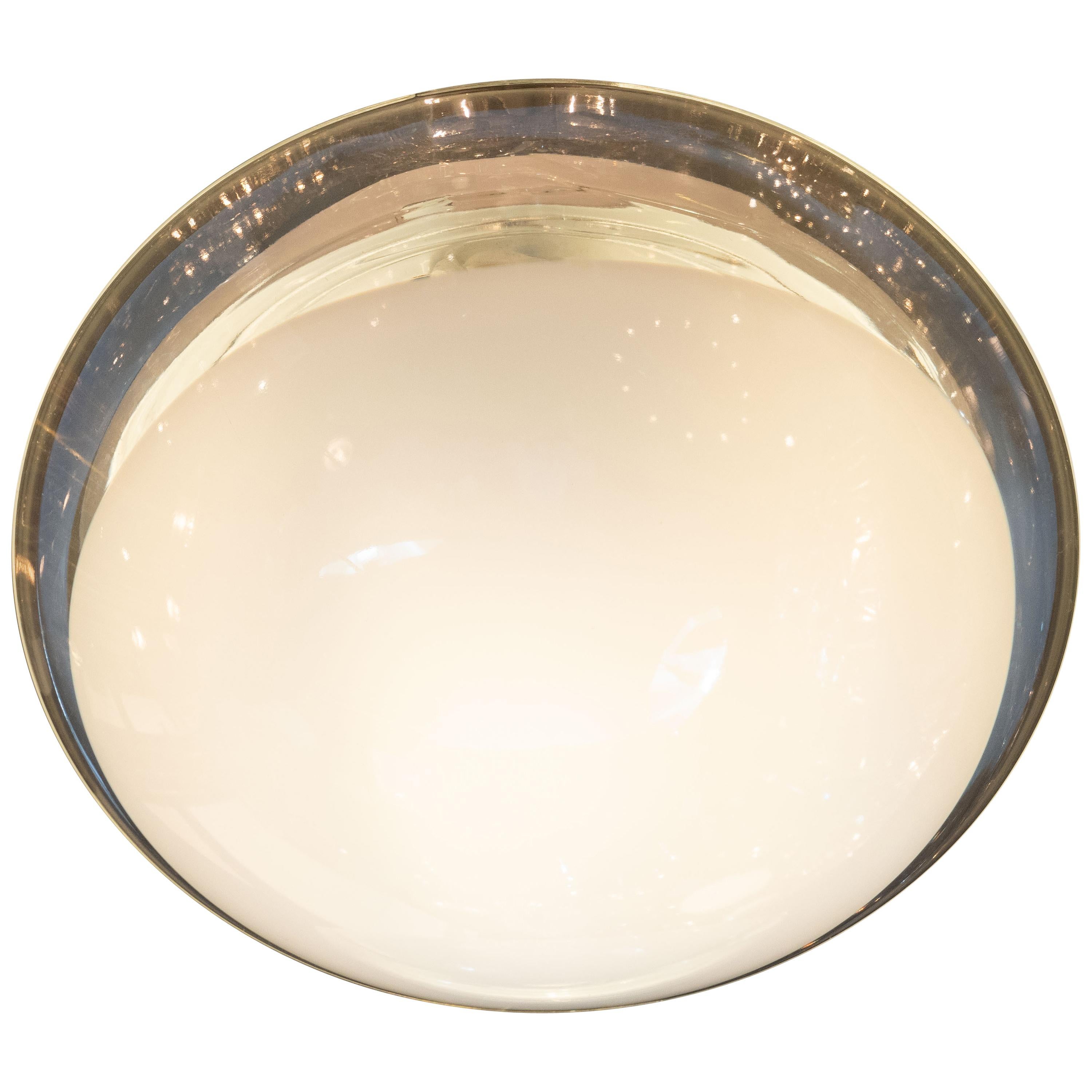 Mid-Century Modern Hand Blown Murano Clear and Opaque Glass Flush Mount