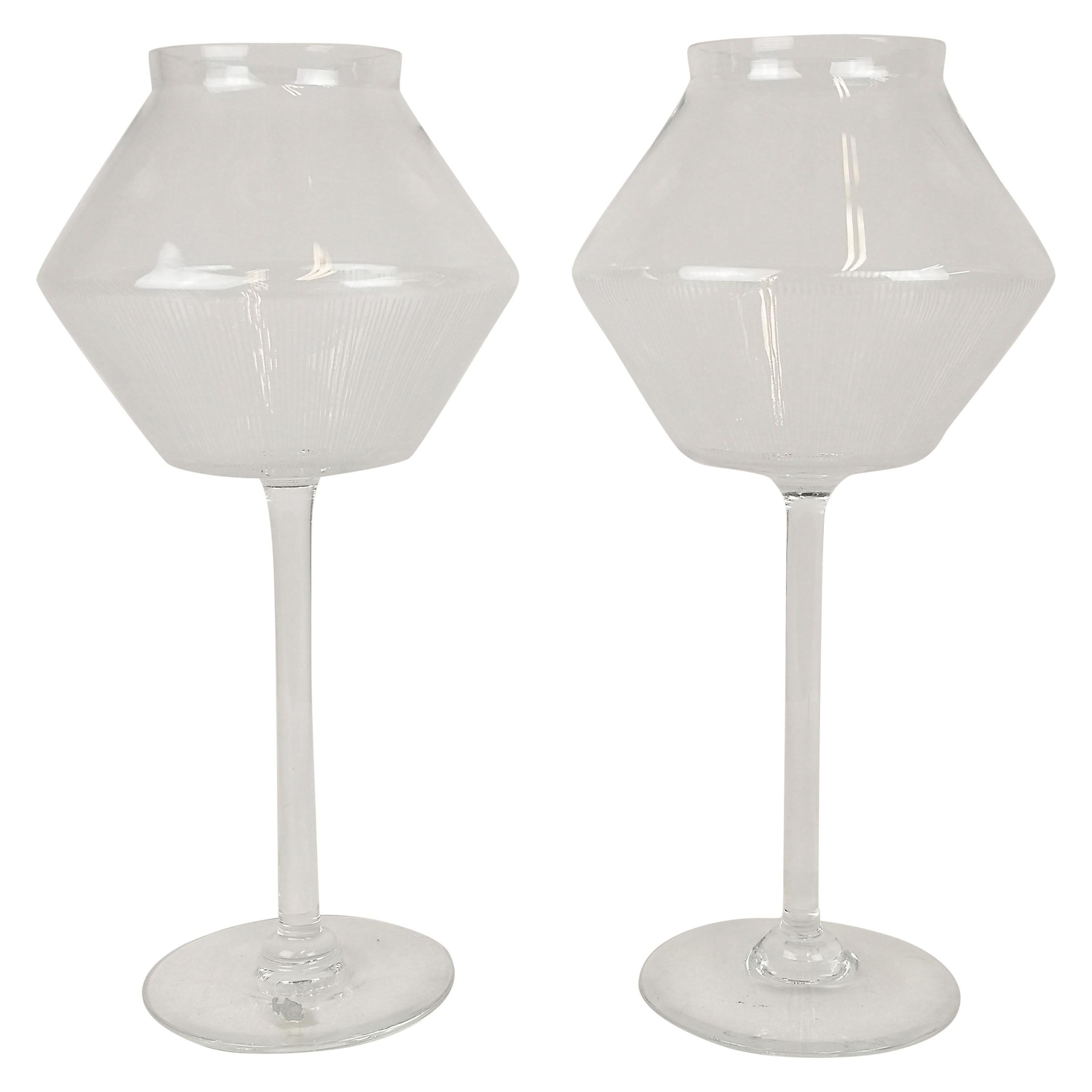 Set of 2 Large Glass Candleholders Johansfors, Sweden, 1950s