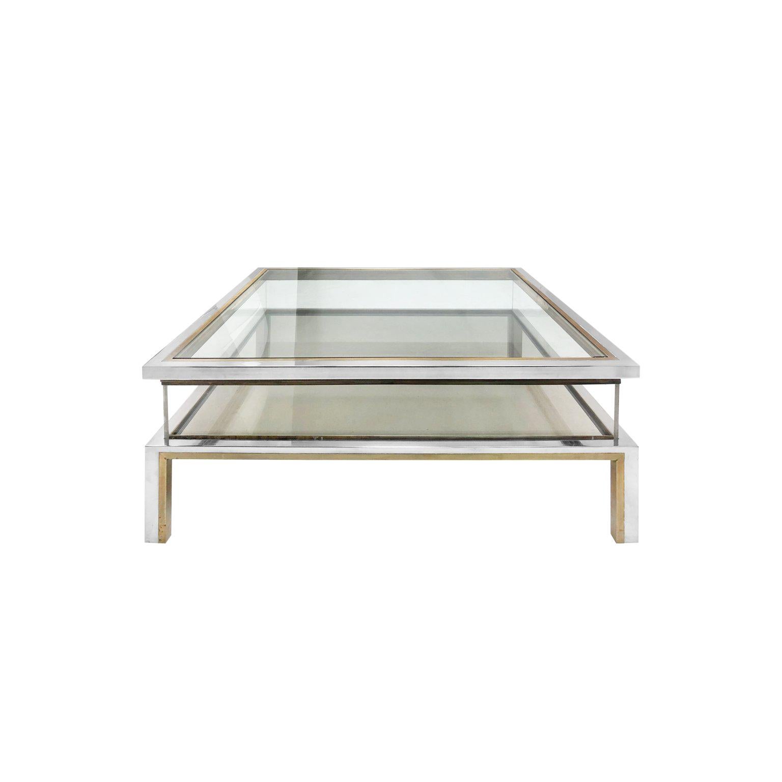 1970s French Glass and Lucite Sliding Top Vitrine Coffee Table by Maison Jansen